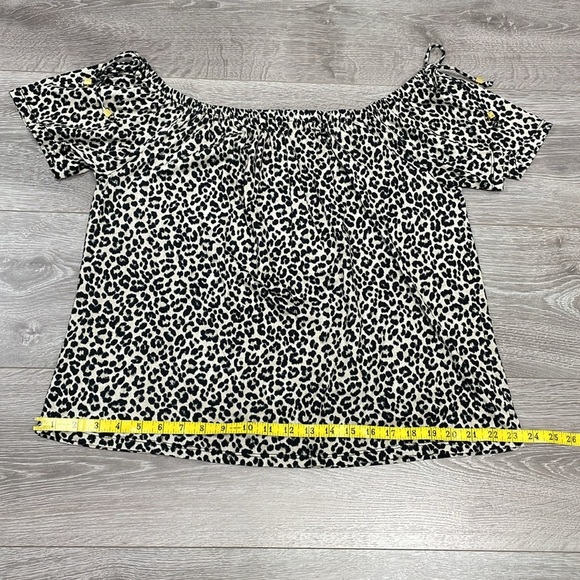 NWOT MICHAEL Michael Kors Short Sleeve Off The Shoulder Leopard Print Blouse L - Picture 7 of 13